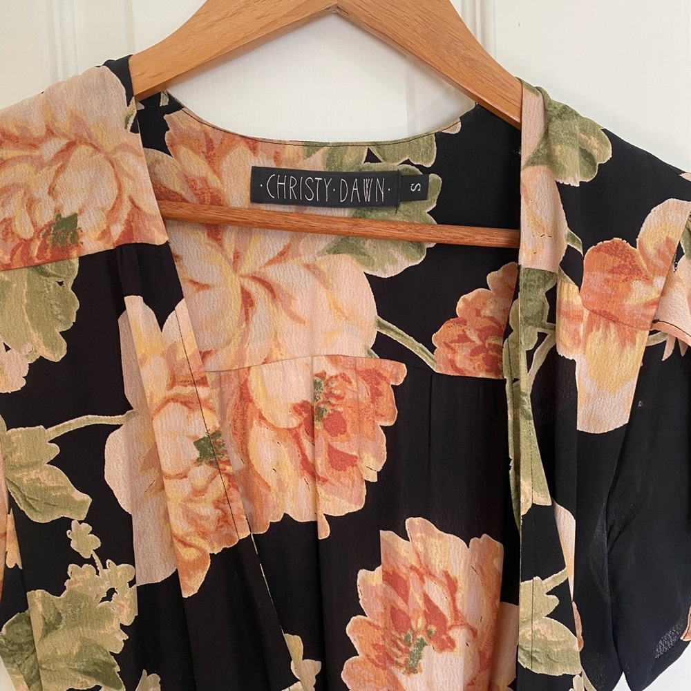 Christy Dawn The Autumn Wrap Dress with Peach & Green Blossoms - Picture 3 of 6